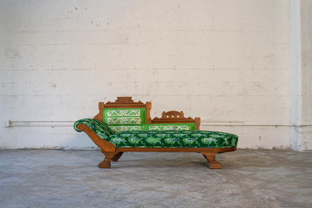 Christy Chan, Fainting Couch, 2022, 1890s fainting couch recovered with custom textile